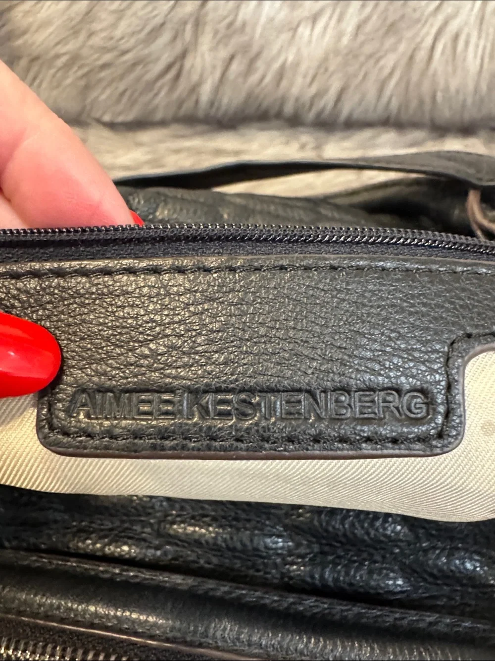 Aimee Kestenberg Women’s Black Textured Leather Satchel/Shoulder Bag with tassel